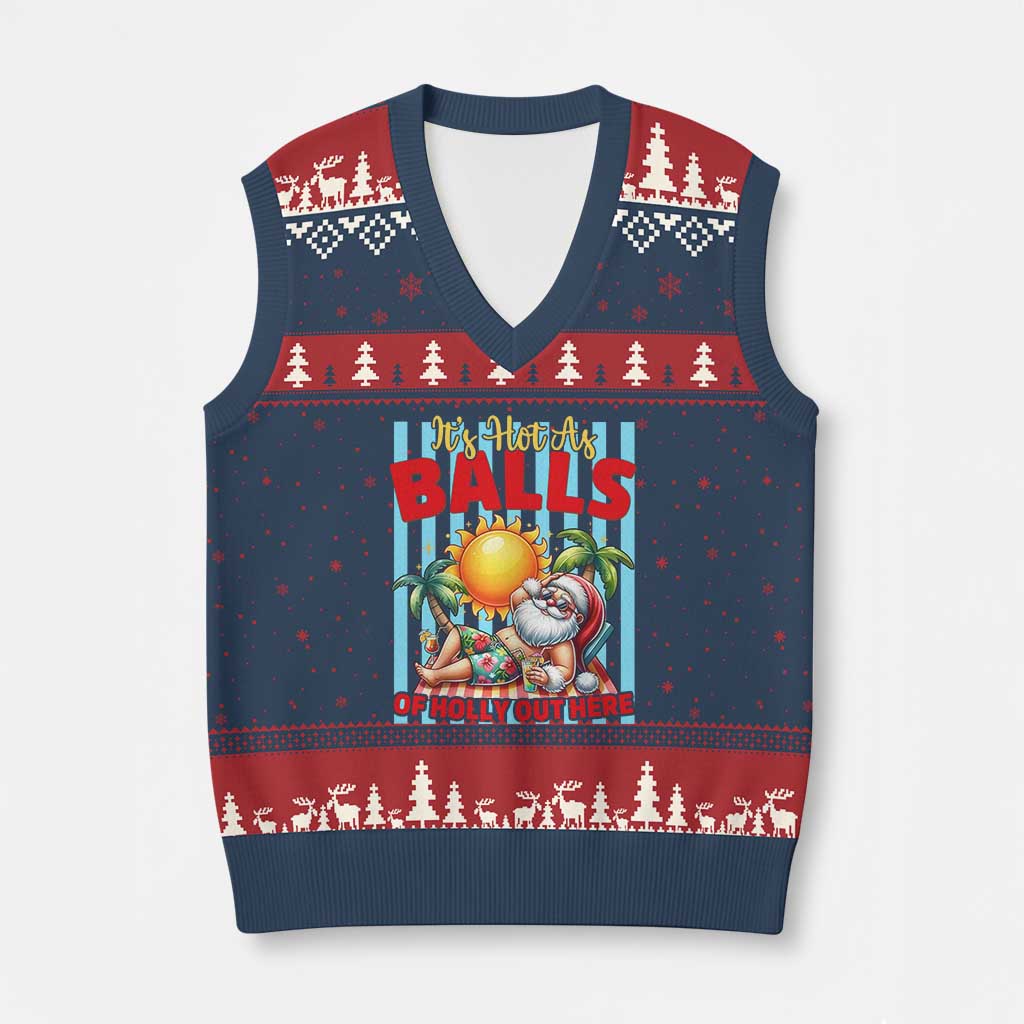 Hawaiian Christmas In July V-Neck Knit Sweater Vest It's Hot as Balls of Holly Out Here