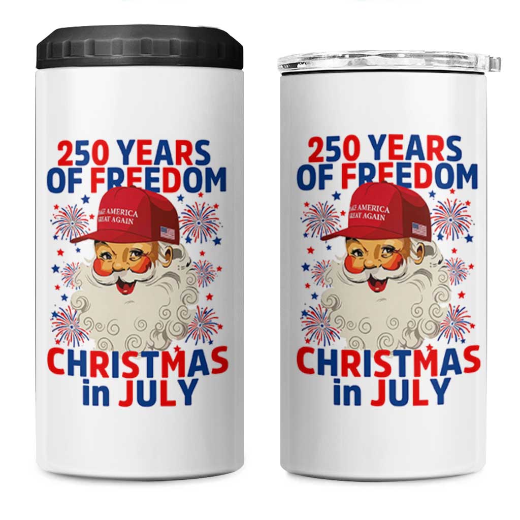 250 Years Of Freedom 4 in 1 Can Cooler Tumbler Funny Santa Christmas in July