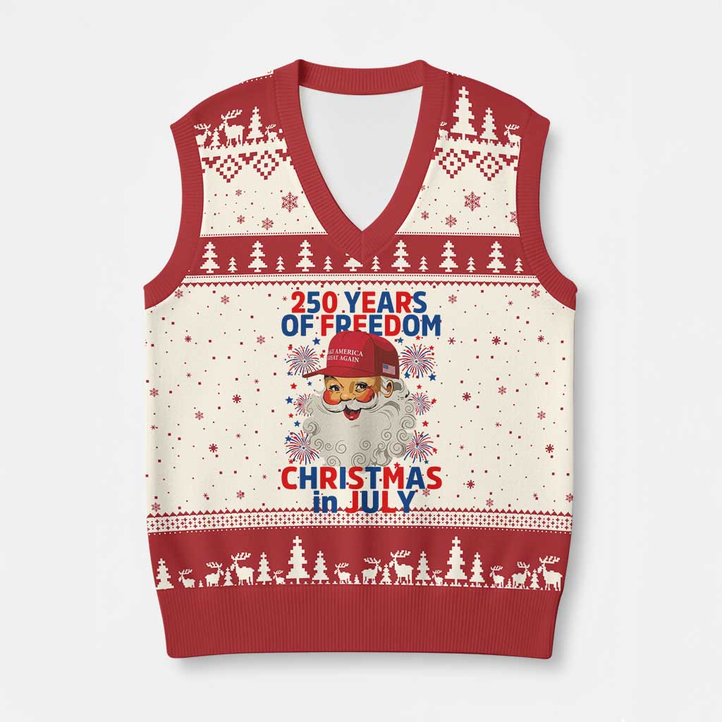 250 Years Of Freedom V-Neck Knit Sweater Vest Funny Santa Christmas in July