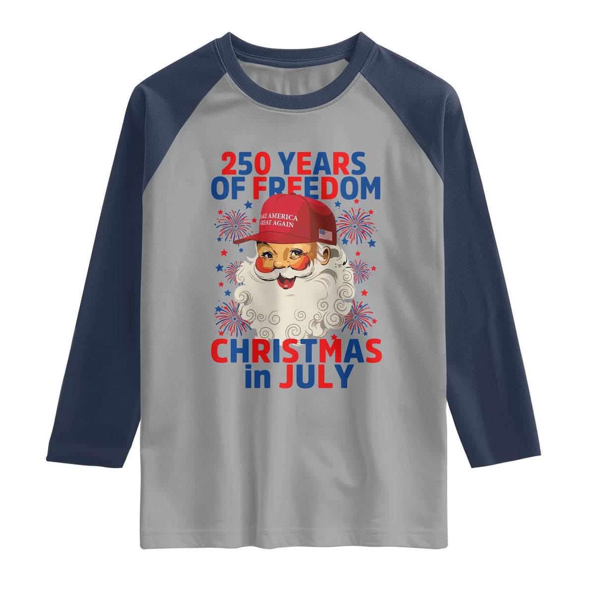 250 Years Of Freedom Raglan Shirt Funny Santa Christmas in July