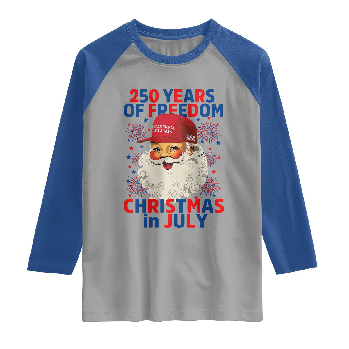 250 Years Of Freedom Raglan Shirt Funny Santa Christmas in July