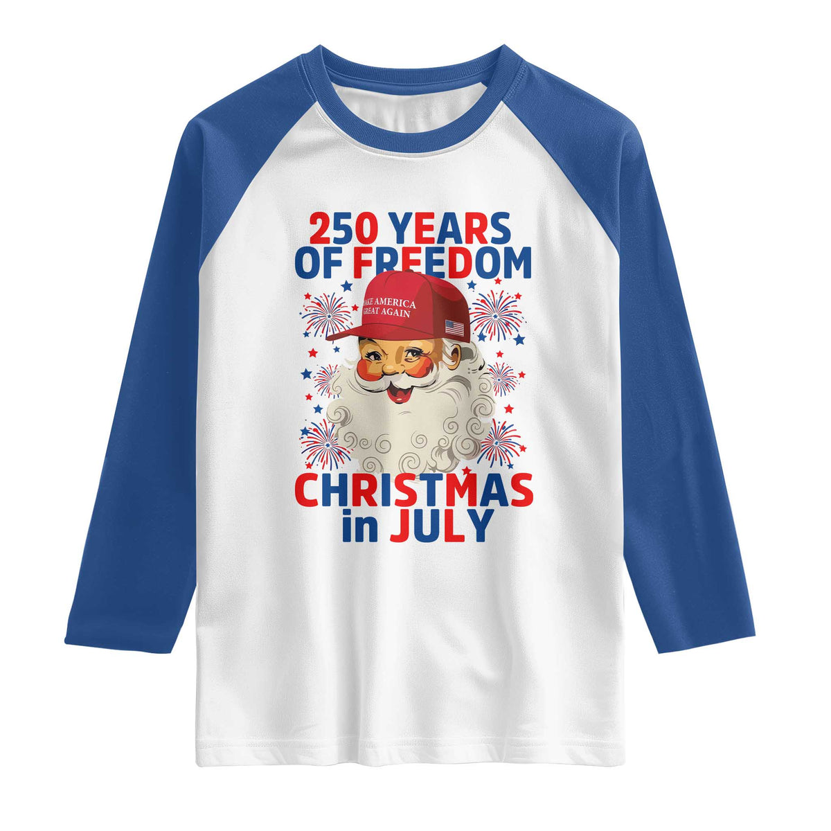 250 Years Of Freedom Raglan Shirt Funny Santa Christmas in July