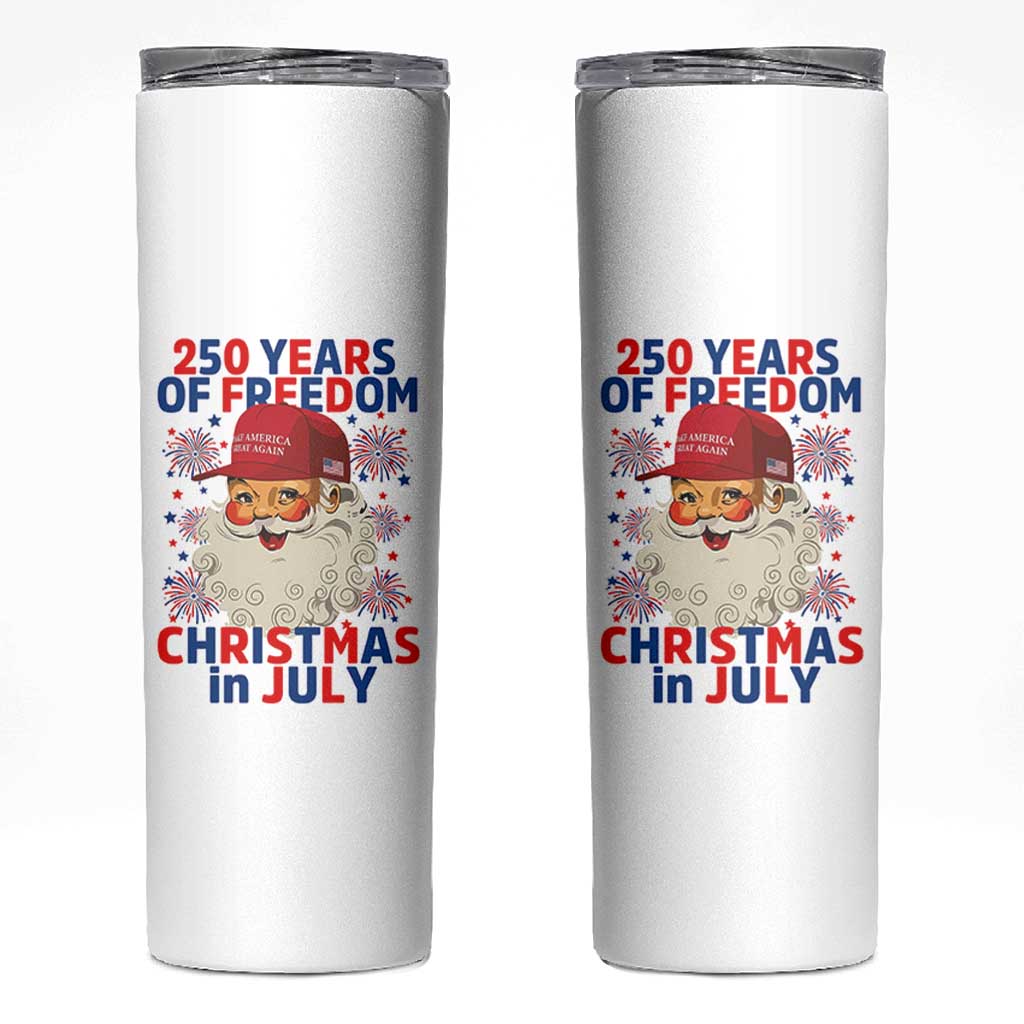 250 Years Of Freedom Skinny Tumbler Funny Santa Christmas in July