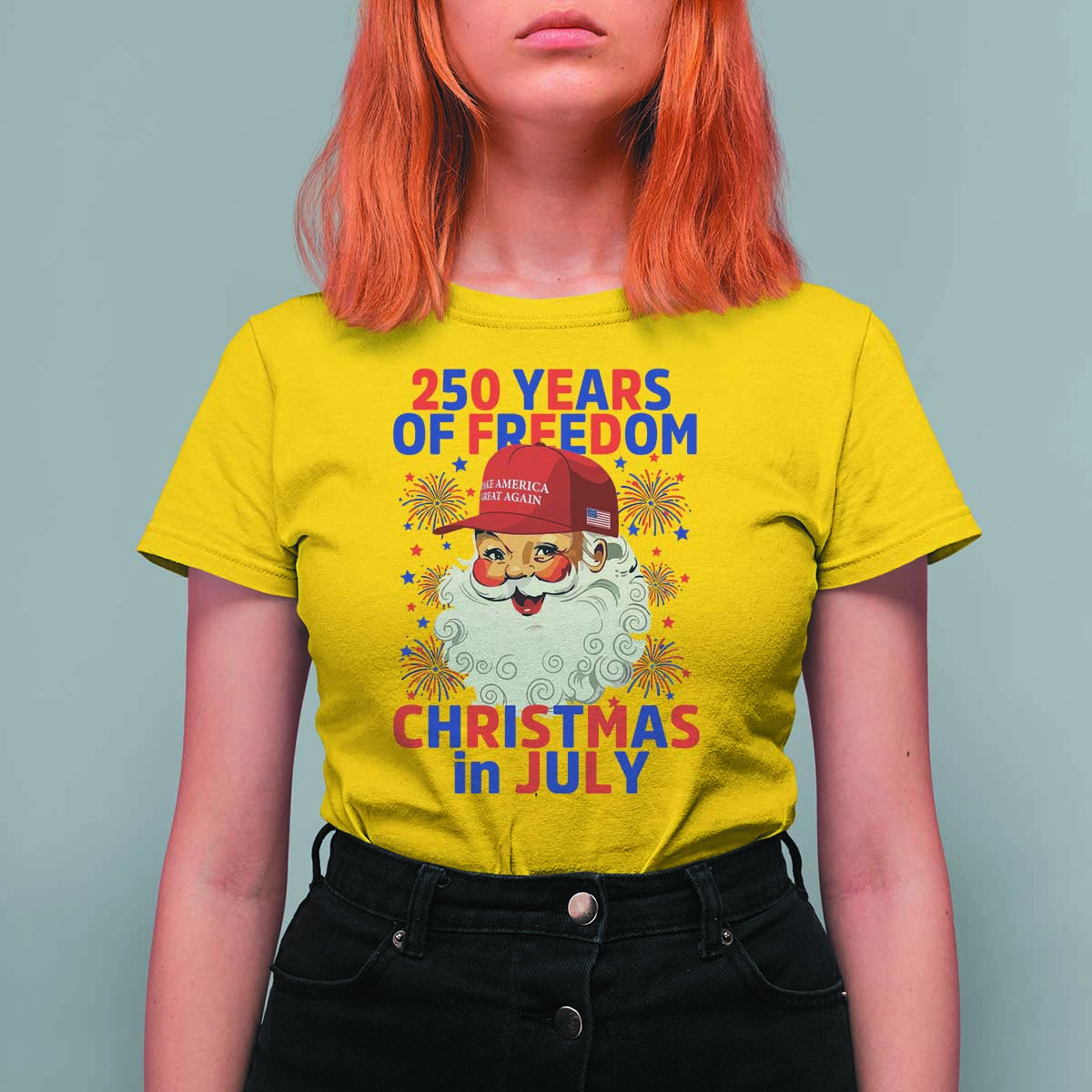 250 Years Of Freedom T Shirt For Women Funny Santa Christmas in July