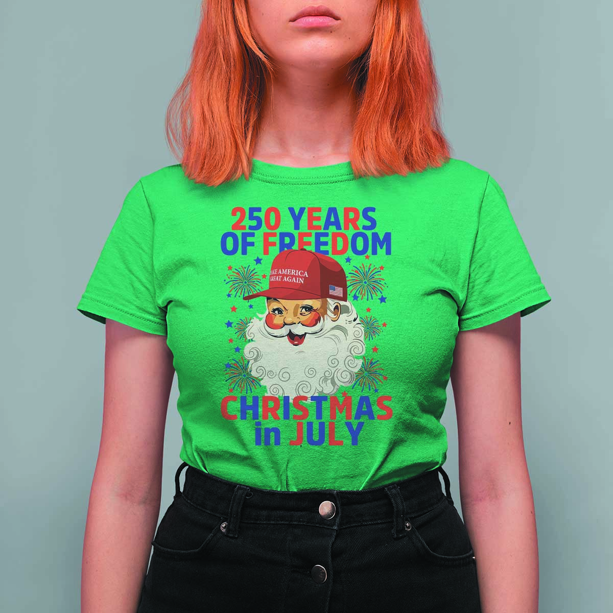 250 Years Of Freedom T Shirt For Women Funny Santa Christmas in July