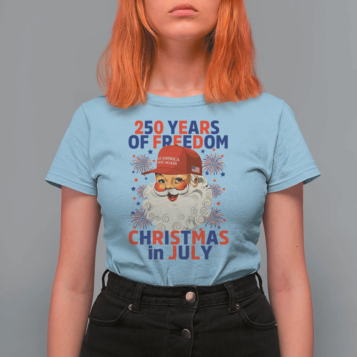 250 Years Of Freedom T Shirt For Women Funny Santa Christmas in July