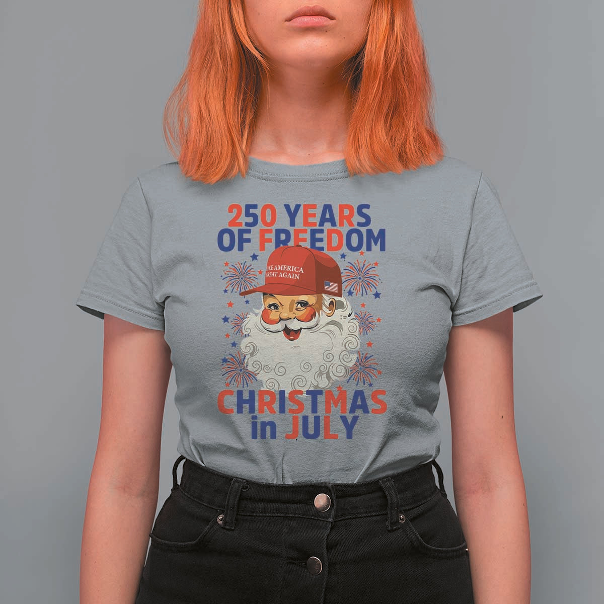 250 Years Of Freedom T Shirt For Women Funny Santa Christmas in July