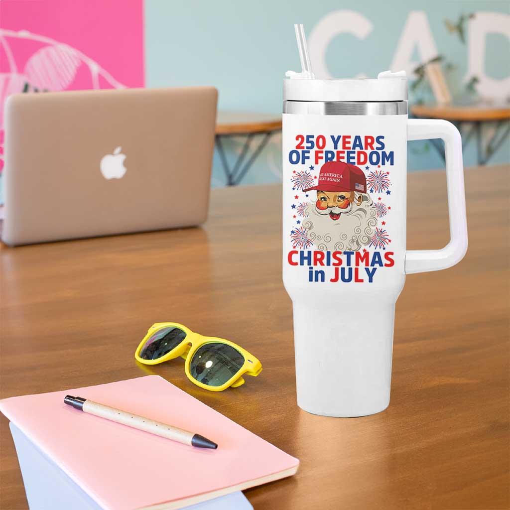 250 Years Of Freedom Tumbler With Handle Funny Santa Christmas in July