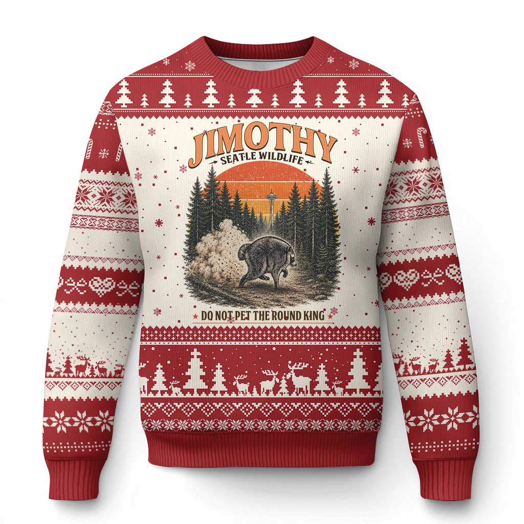 Jimothy Raccoon Seattle Meme Ugly Christmas Sweater Viral Trash Panda Do Not Pet The Round King