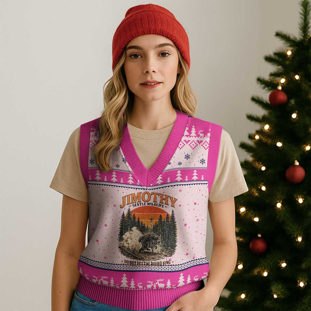 Jimothy Raccoon Seattle Meme V-Neck Knit Sweater Vest Viral Trash Panda Do Not Pet The Round King