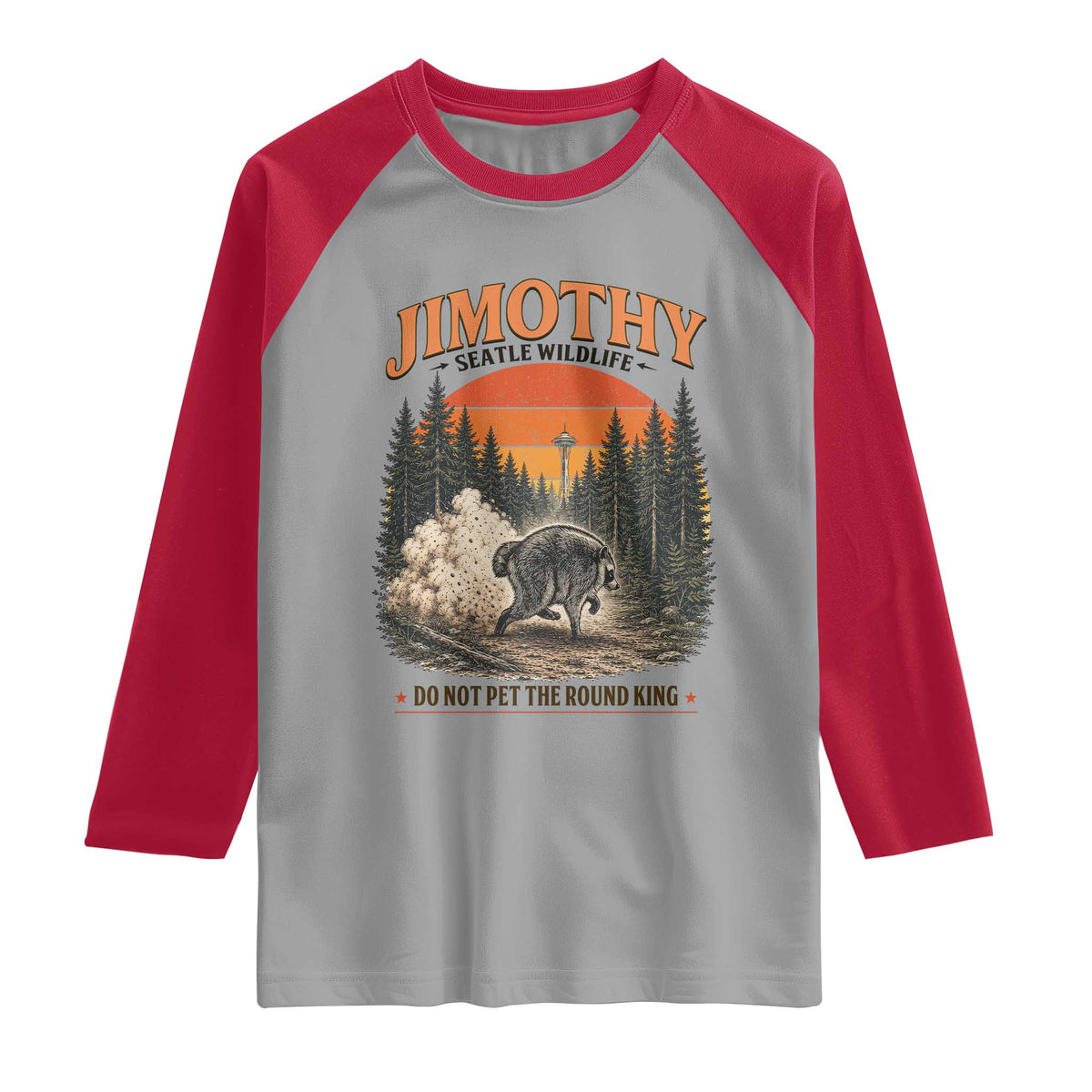Jimothy Raccoon Seattle Meme Raglan Shirt Viral Trash Panda Do Not Pet The Round King