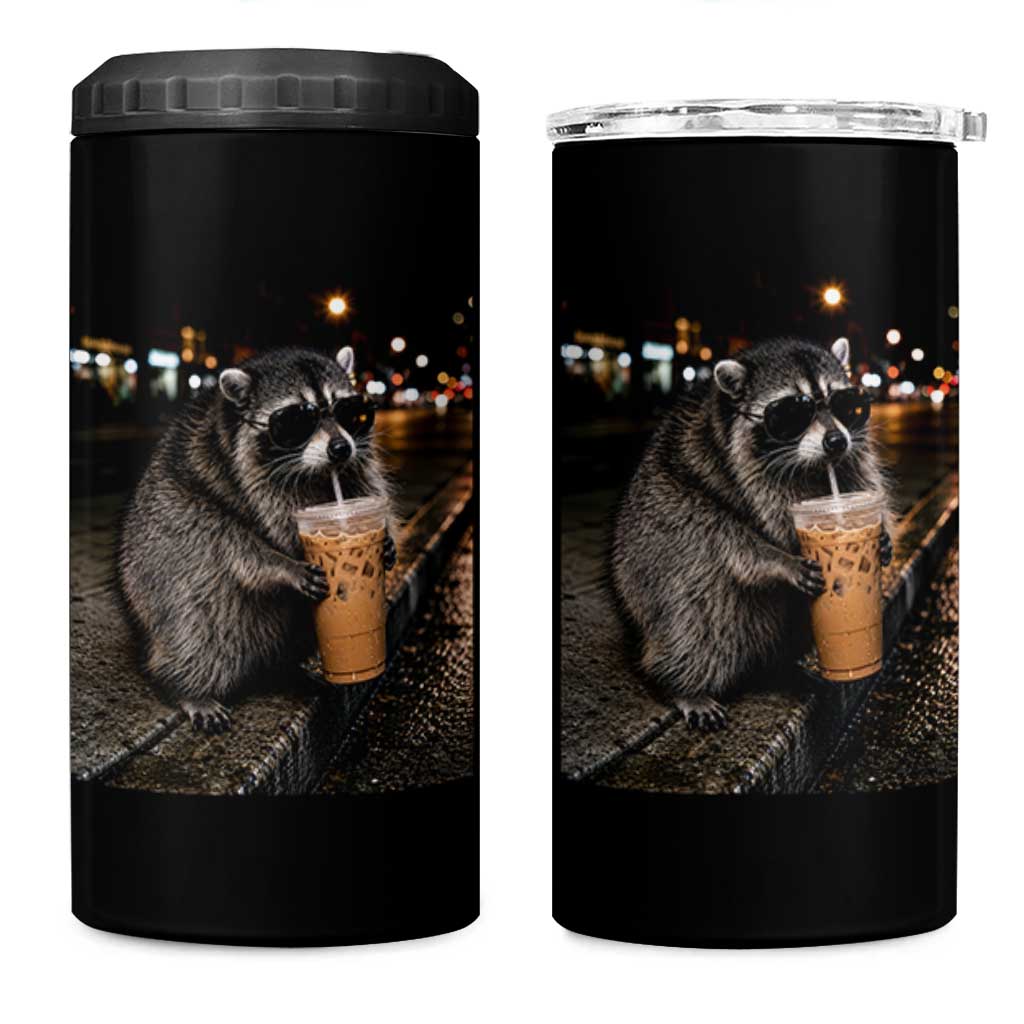 Jimothy Raccoon Seattle Drinking Iced Coffee Meme 4 in 1 Can Cooler Tumbler Viral Trash Panda Seattle Animal Meme