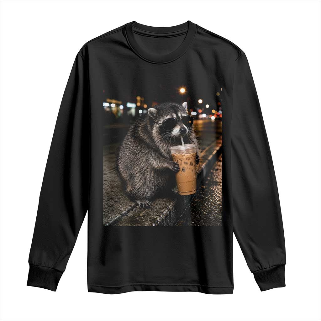 Jimothy Raccoon Seattle Drinking Iced Coffee Meme Long Sleeve Shirt Viral Trash Panda Seattle Animal Meme