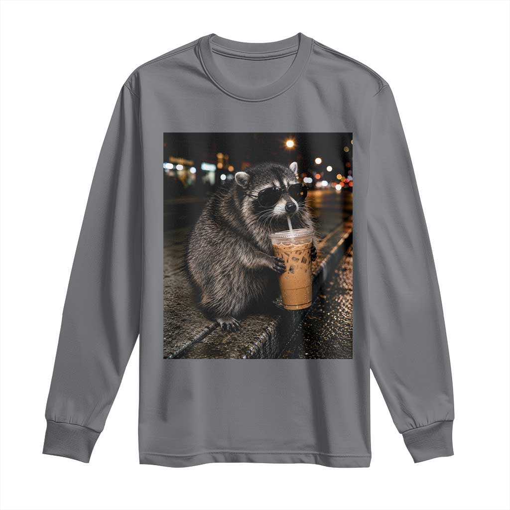 Jimothy Raccoon Seattle Drinking Iced Coffee Meme Long Sleeve Shirt Viral Trash Panda Seattle Animal Meme