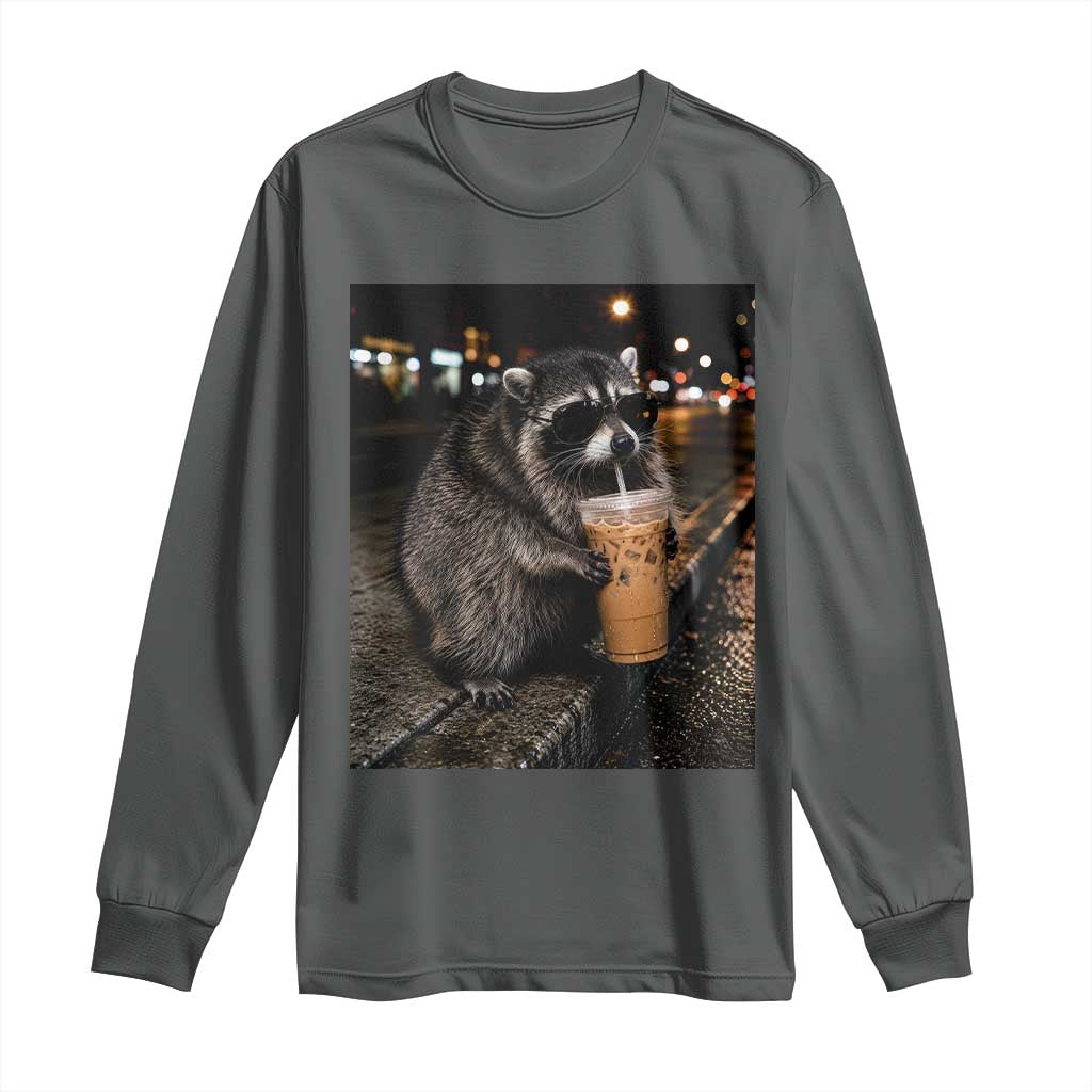 Jimothy Raccoon Seattle Drinking Iced Coffee Meme Long Sleeve Shirt Viral Trash Panda Seattle Animal Meme