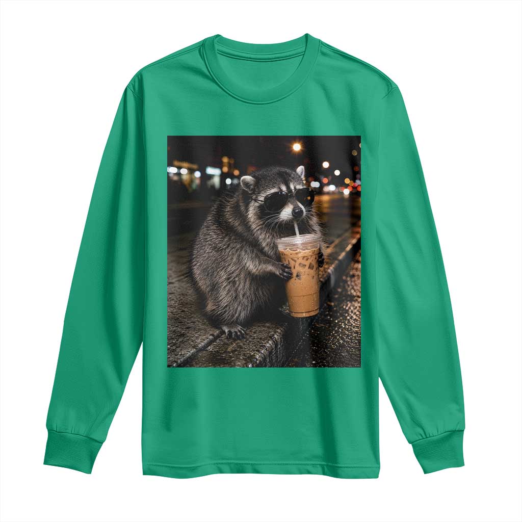 Jimothy Raccoon Seattle Drinking Iced Coffee Meme Long Sleeve Shirt Viral Trash Panda Seattle Animal Meme
