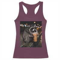 Jimothy Raccoon Seattle Drinking Iced Coffee Meme Racerback Tank Top Viral Trash Panda Seattle Animal Meme