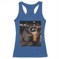 Jimothy Raccoon Seattle Drinking Iced Coffee Meme Racerback Tank Top Viral Trash Panda Seattle Animal Meme