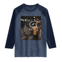 Jimothy Raccoon Seattle Drinking Iced Coffee Meme Raglan Shirt Viral Trash Panda Seattle Animal Meme