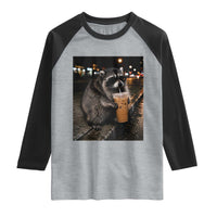 Jimothy Raccoon Seattle Drinking Iced Coffee Meme Raglan Shirt Viral Trash Panda Seattle Animal Meme