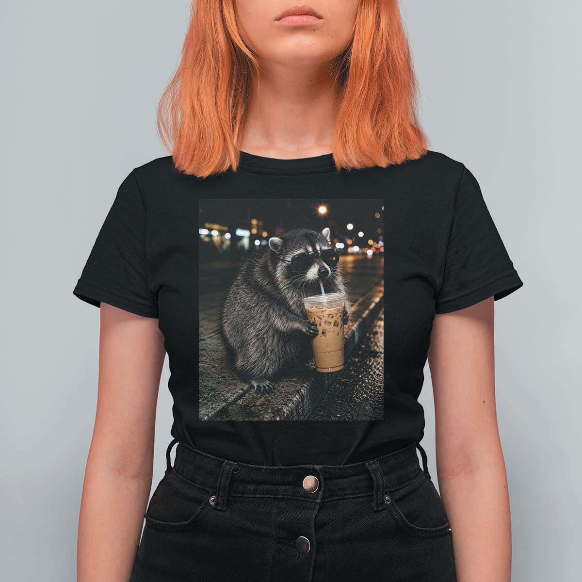 Jimothy Raccoon Seattle Drinking Iced Coffee Meme T Shirt For Women Viral Trash Panda Seattle Animal Meme