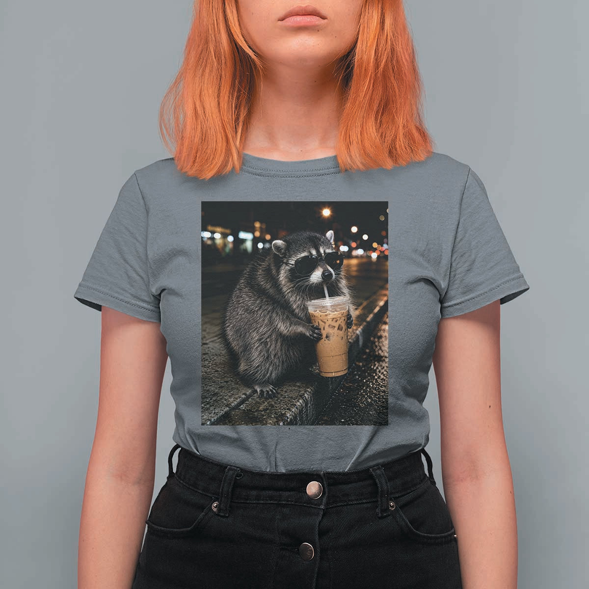 Jimothy Raccoon Seattle Drinking Iced Coffee Meme T Shirt For Women Viral Trash Panda Seattle Animal Meme
