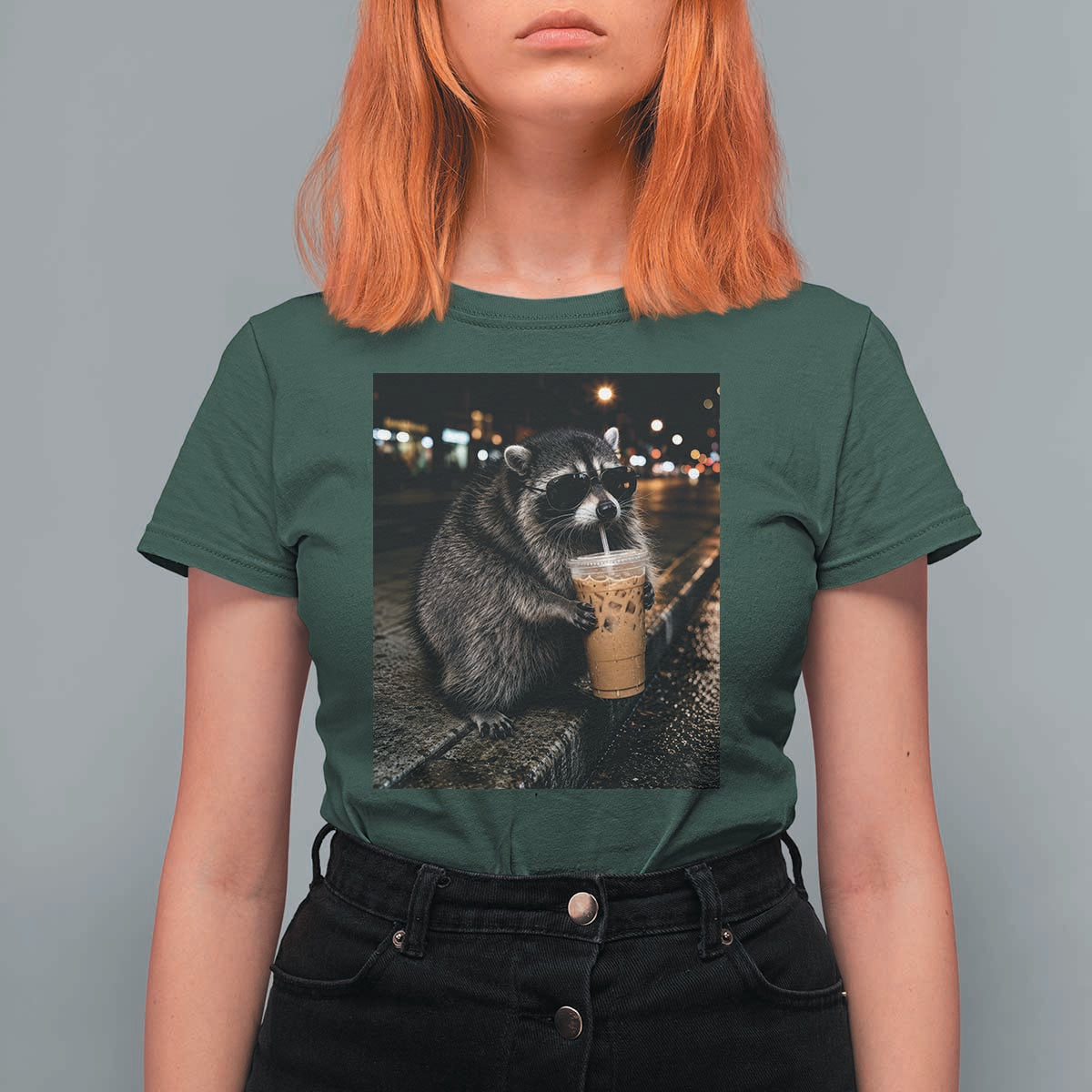 Jimothy Raccoon Seattle Drinking Iced Coffee Meme T Shirt For Women Viral Trash Panda Seattle Animal Meme