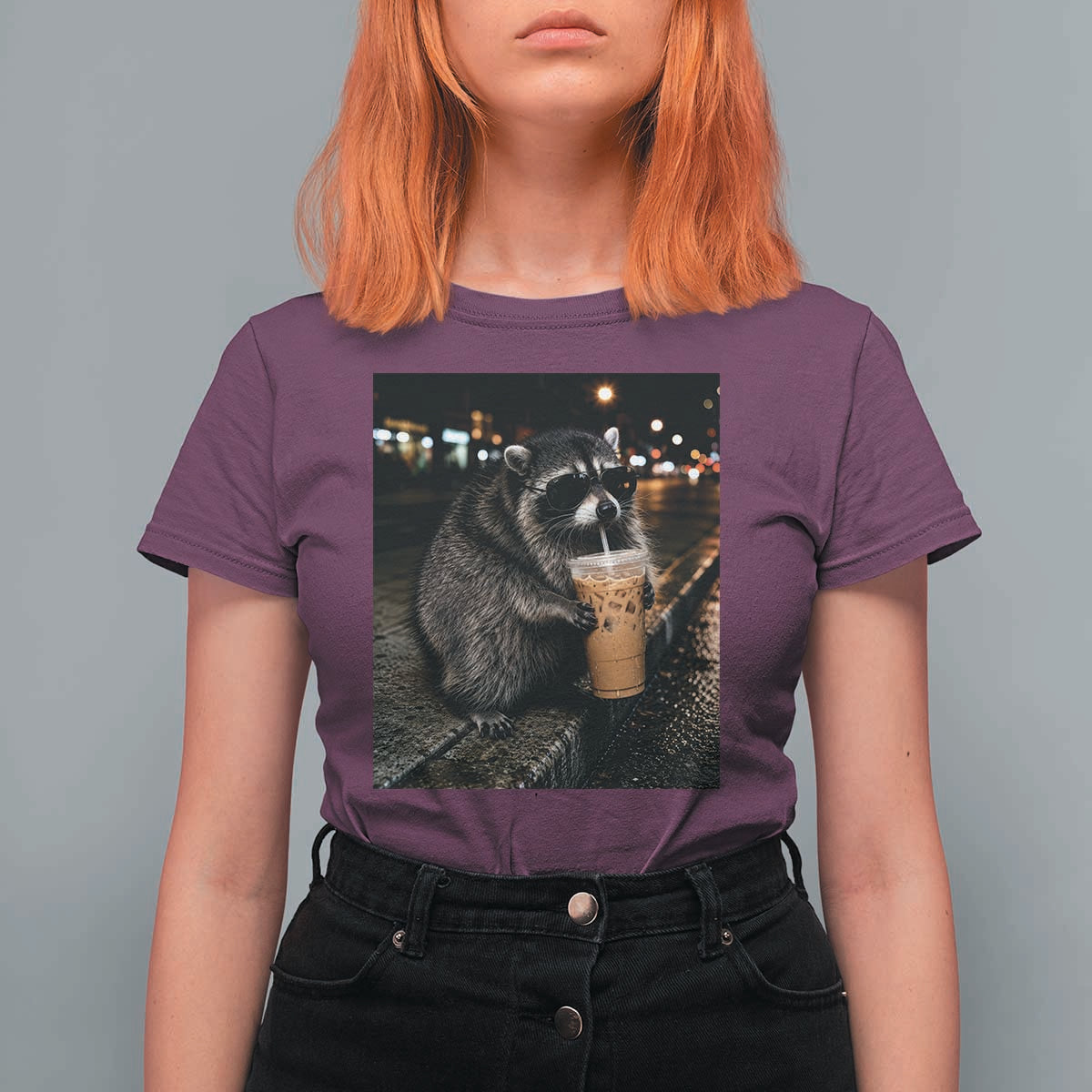 Jimothy Raccoon Seattle Drinking Iced Coffee Meme T Shirt For Women Viral Trash Panda Seattle Animal Meme