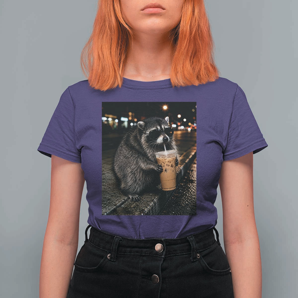 Jimothy Raccoon Seattle Drinking Iced Coffee Meme T Shirt For Women Viral Trash Panda Seattle Animal Meme