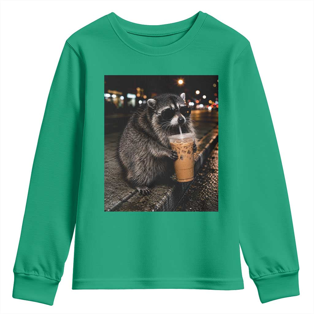 Jimothy Raccoon Seattle Drinking Iced Coffee Meme Youth Sweatshirt Viral Trash Panda Seattle Animal Meme