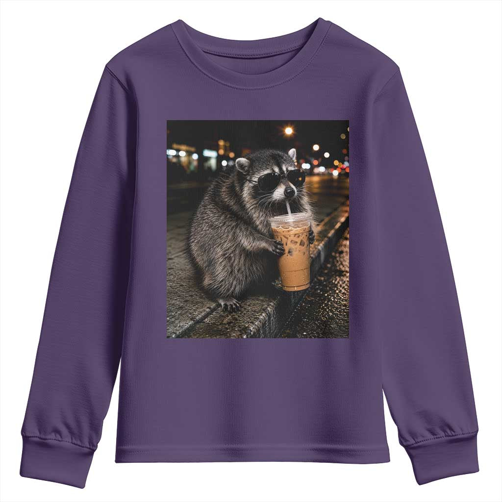 Jimothy Raccoon Seattle Drinking Iced Coffee Meme Youth Sweatshirt Viral Trash Panda Seattle Animal Meme