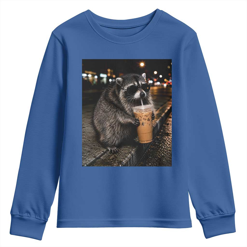 Jimothy Raccoon Seattle Drinking Iced Coffee Meme Youth Sweatshirt Viral Trash Panda Seattle Animal Meme