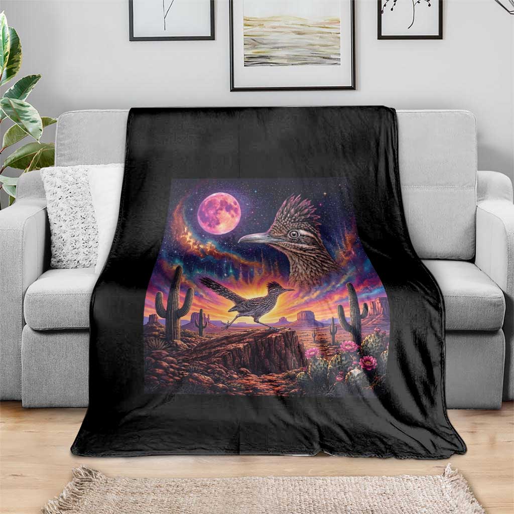 Arizona Roadrunner Vintage Desert Moon Retro Cactus Throw Blanket 90s Southwest Wildlife Bird Animal Lover