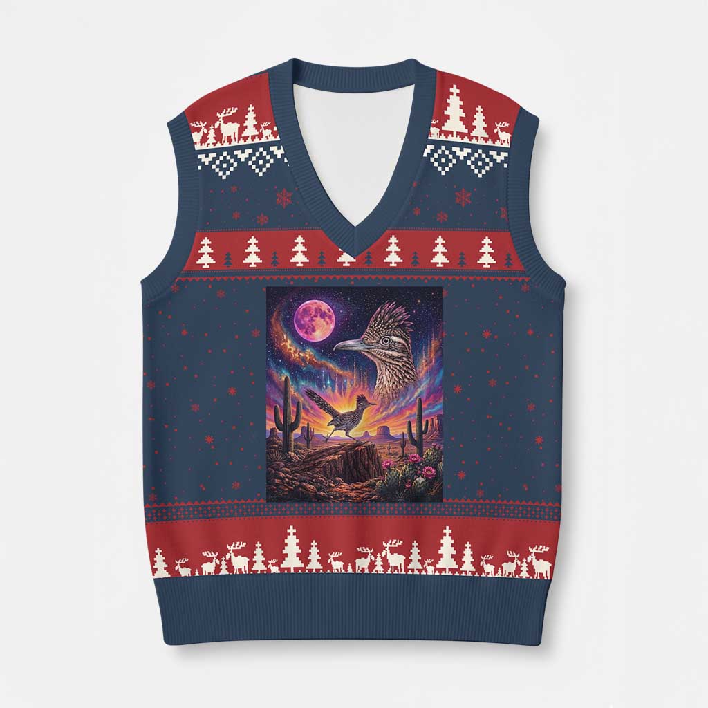 Arizona Roadrunner Vintage Desert Moon Retro Cactus V-Neck Knit Sweater Vest 90s Southwest Wildlife Bird Animal Lover