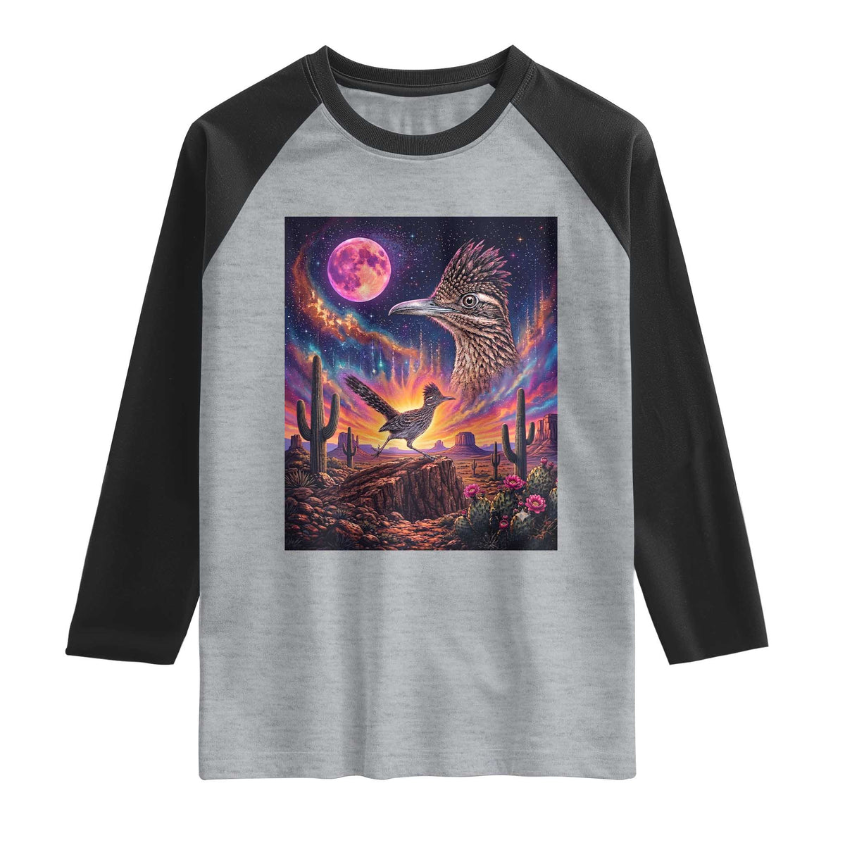 Arizona Roadrunner Vintage Desert Moon Retro Cactus Raglan Shirt 90s Southwest Wildlife Bird Animal Lover
