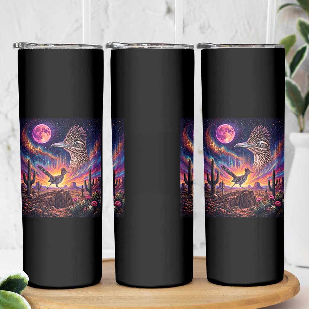 Arizona Roadrunner Vintage Desert Moon Retro Cactus Skinny Tumbler 90s Southwest Wildlife Bird Animal Lover