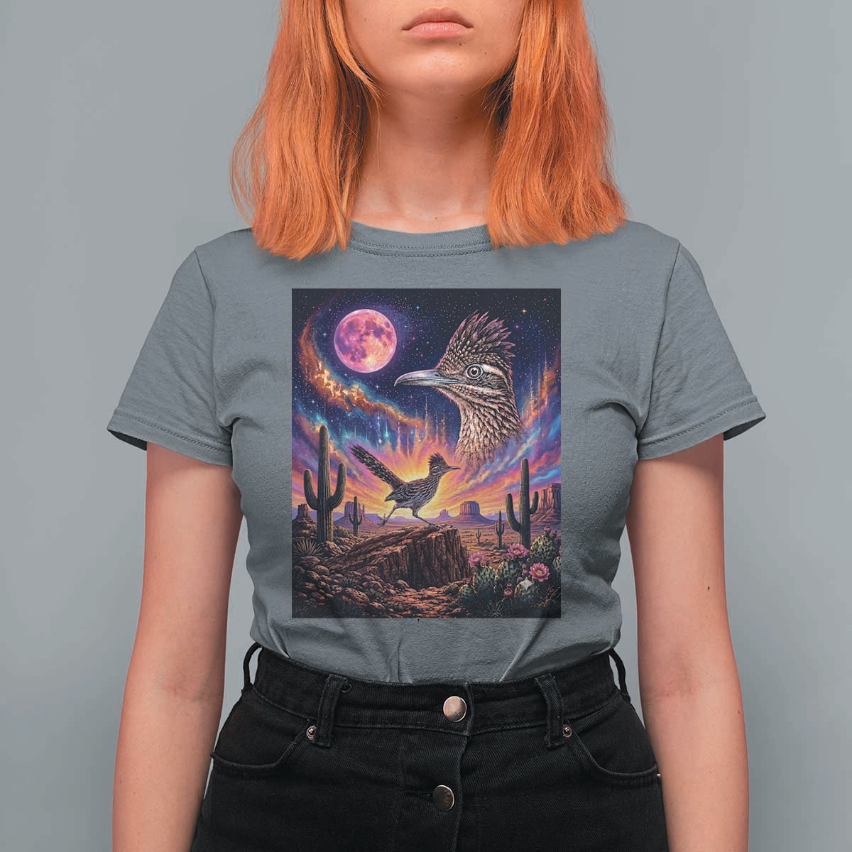 Arizona Roadrunner Vintage Desert Moon Retro Cactus T Shirt For Women 90s Southwest Wildlife Bird Animal Lover