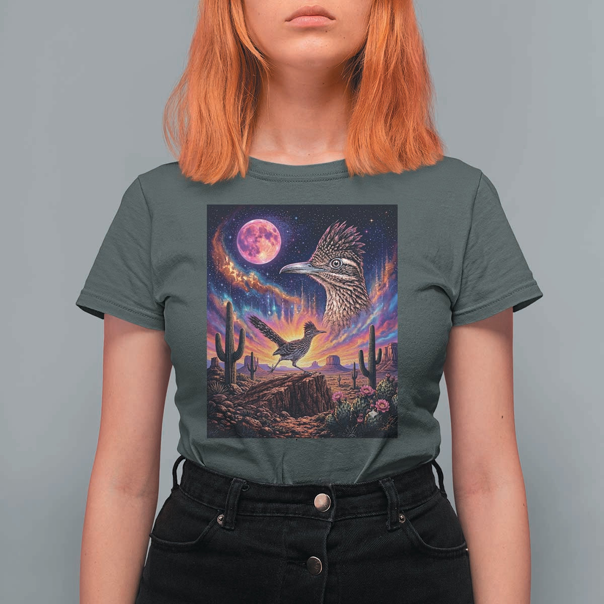 Arizona Roadrunner Vintage Desert Moon Retro Cactus T Shirt For Women 90s Southwest Wildlife Bird Animal Lover