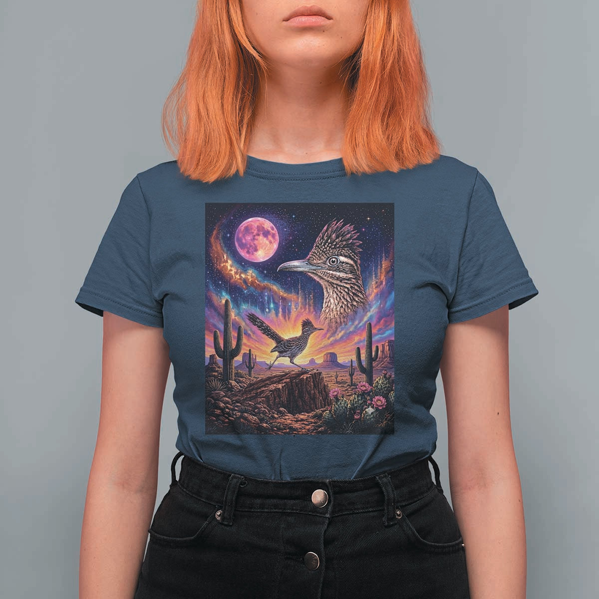 Arizona Roadrunner Vintage Desert Moon Retro Cactus T Shirt For Women 90s Southwest Wildlife Bird Animal Lover
