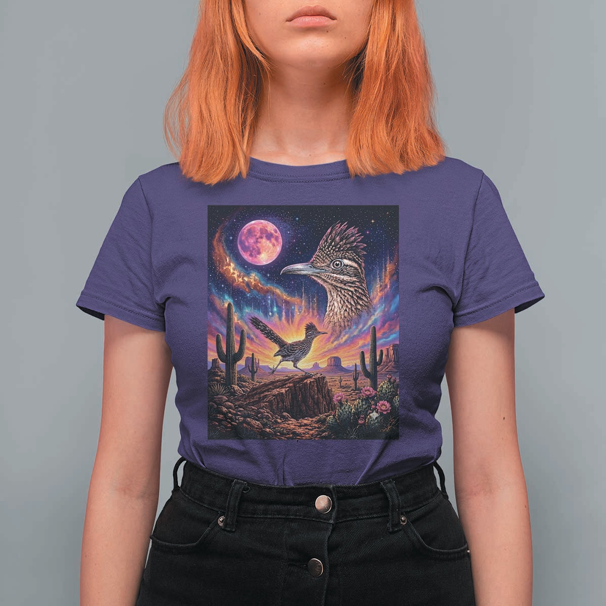 Arizona Roadrunner Vintage Desert Moon Retro Cactus T Shirt For Women 90s Southwest Wildlife Bird Animal Lover