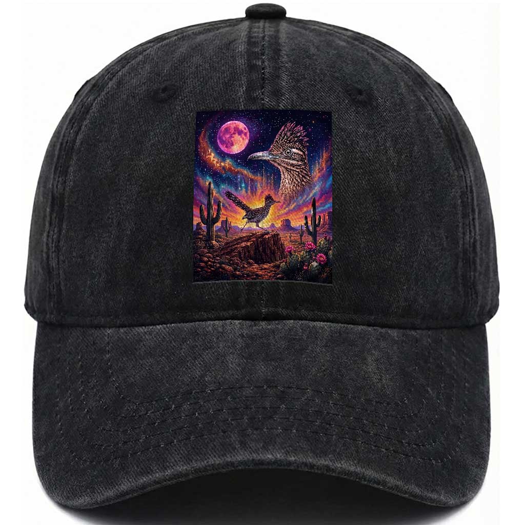 Arizona Roadrunner Vintage Desert Moon Retro Cactus Washed Cotton Baseball Cap 90s Southwest Wildlife Bird Animal Lover