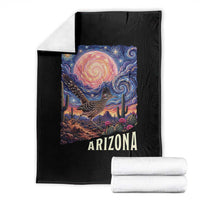 Arizona Roadrunner Vintage Desert Moon Retro Cactus Throw Blanket Southwest Wildlife Bird Starry Night Style