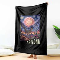 Arizona Roadrunner Vintage Desert Moon Retro Cactus Throw Blanket Southwest Wildlife Bird Starry Night Style