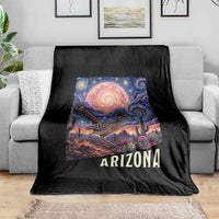 Arizona Roadrunner Vintage Desert Moon Retro Cactus Throw Blanket Southwest Wildlife Bird Starry Night Style