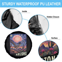 Arizona Roadrunner Vintage Desert Moon Retro Cactus Spare Tire Cover Southwest Wildlife Bird Starry Night Style