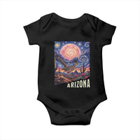 Arizona Roadrunner Vintage Desert Moon Retro Cactus Baby Onesie Southwest Wildlife Bird Starry Night Style