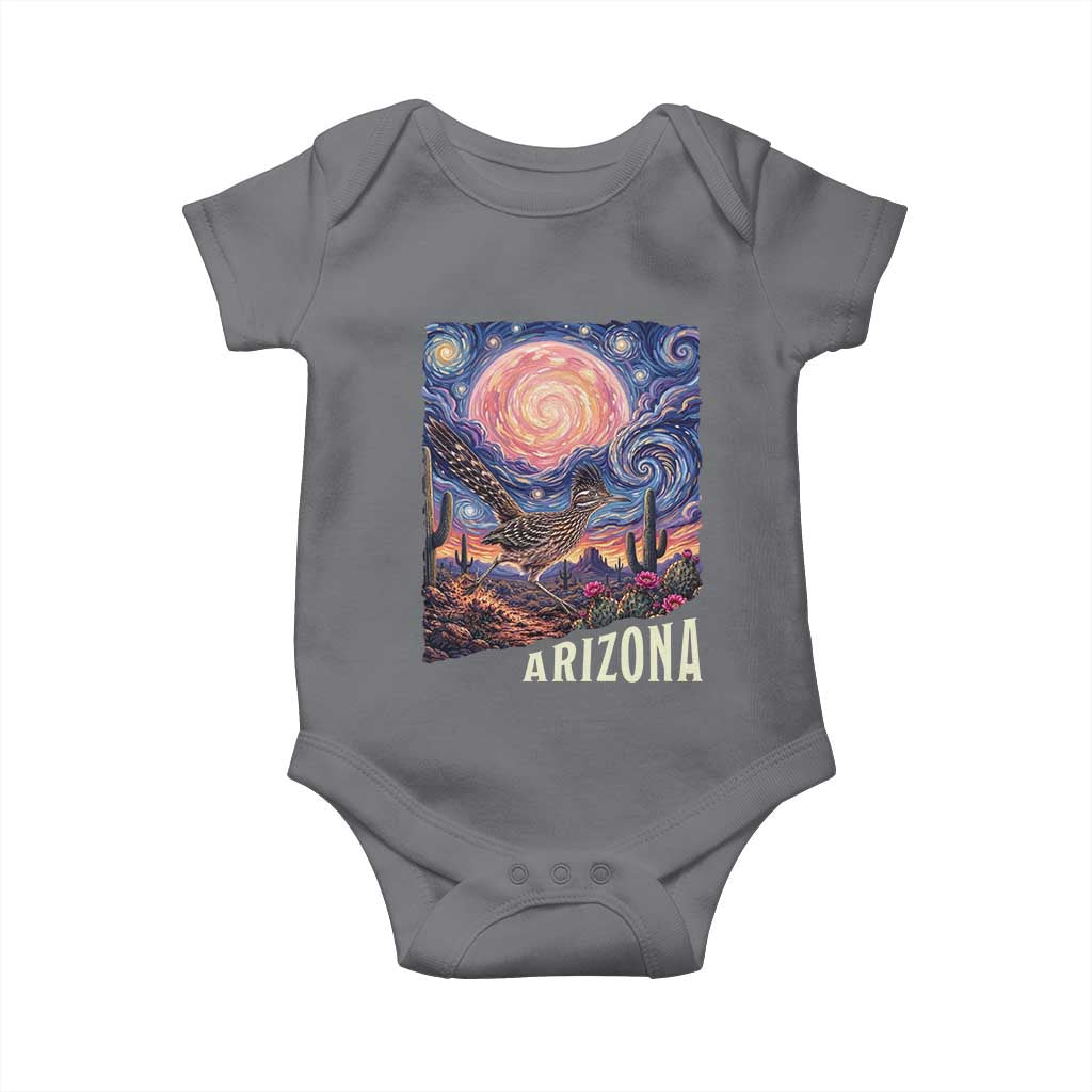 Arizona Roadrunner Vintage Desert Moon Retro Cactus Baby Onesie Southwest Wildlife Bird Starry Night Style