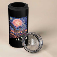 Arizona Roadrunner Vintage Desert Moon Retro Cactus 4 in 1 Can Cooler Tumbler Southwest Wildlife Bird Starry Night Style