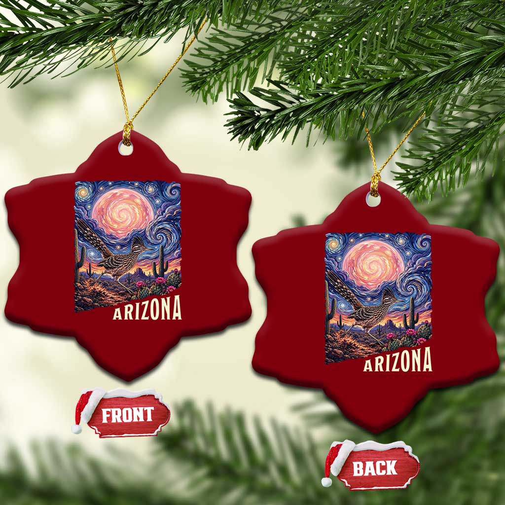 Arizona Roadrunner Vintage Desert Moon Retro Cactus Ceramic Ornament Southwest Wildlife Bird Starry Night Style