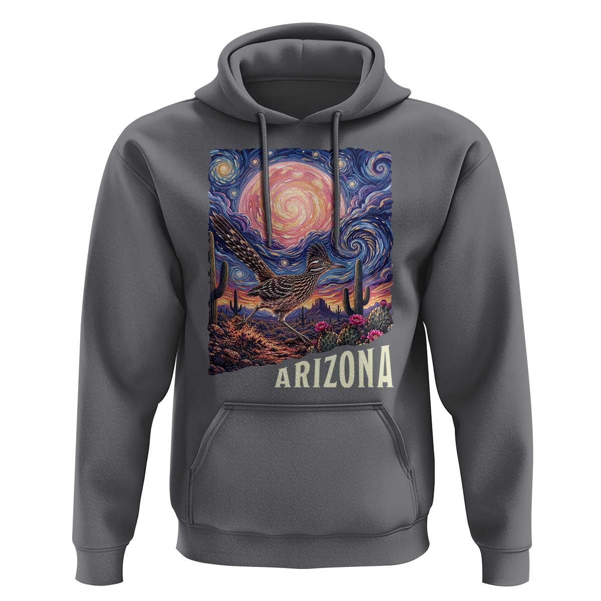Arizona Roadrunner Vintage Desert Moon Retro Cactus Hoodie Southwest Wildlife Bird Starry Night Style